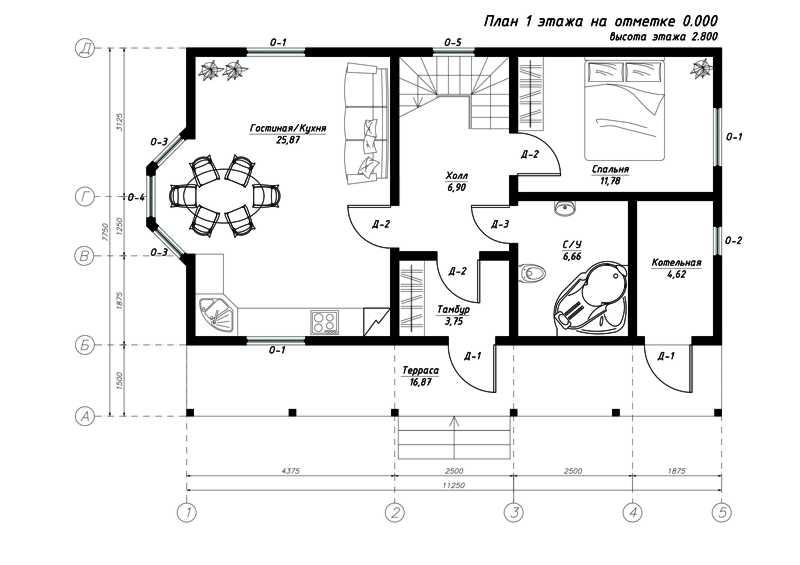 План первого этажа дома из СИП панелей Алита