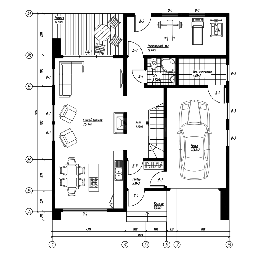 План первого этажа дома из СИП панелей Дижон