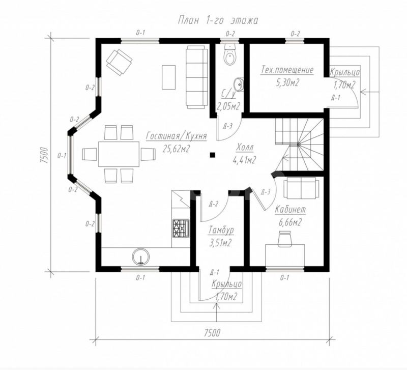 План первого этажа дома из СИП панелей Юкка