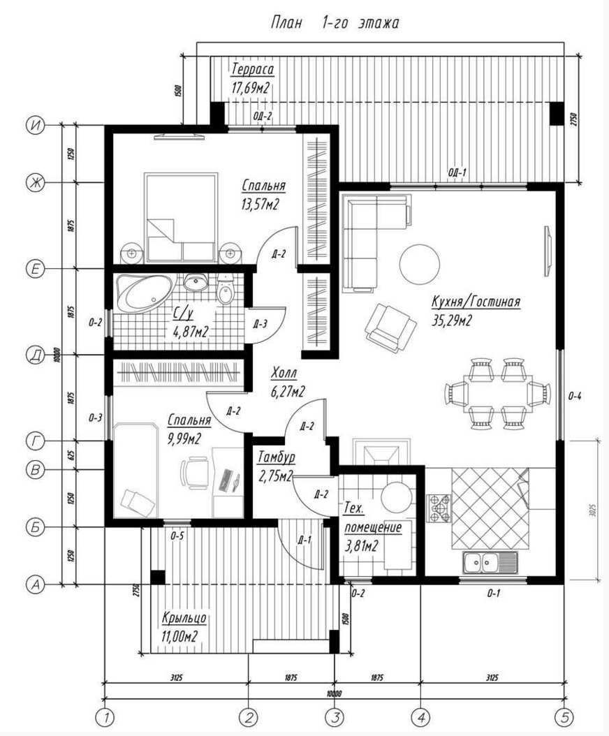 План первого этажа дома из СИП панелей Прус