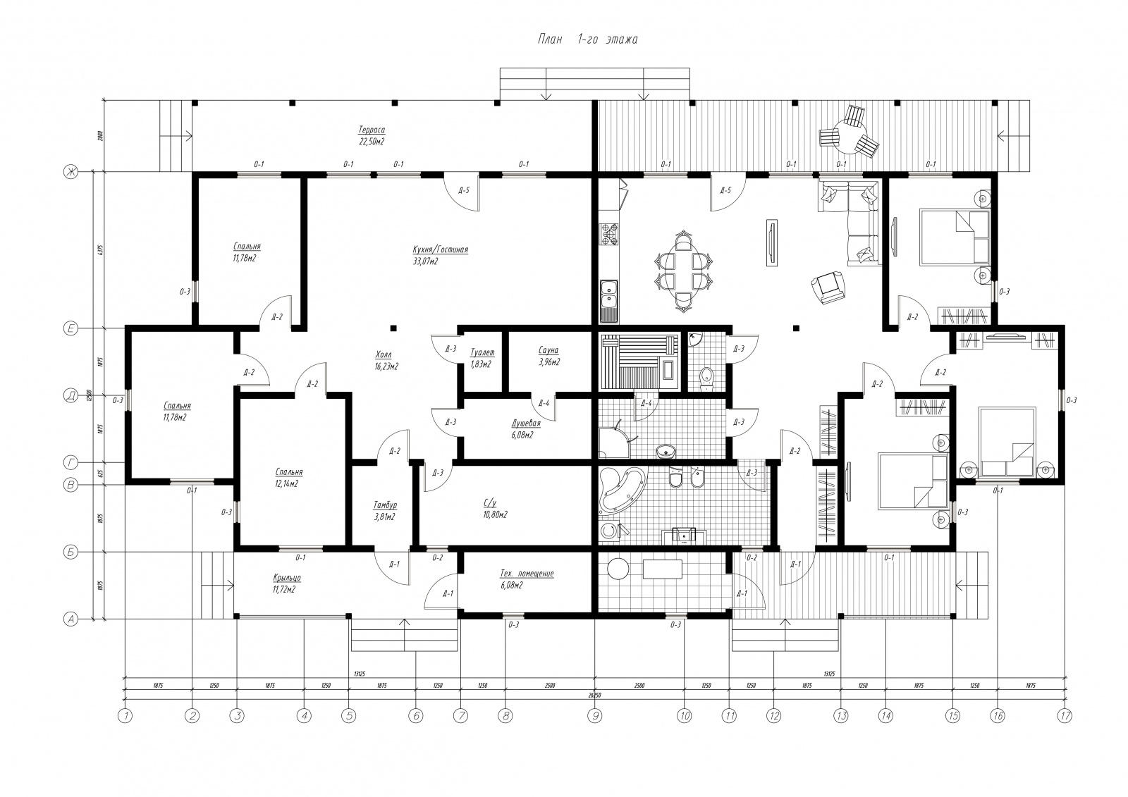 План первого этажа дома из СИП панелей Дуплекс Бруннера