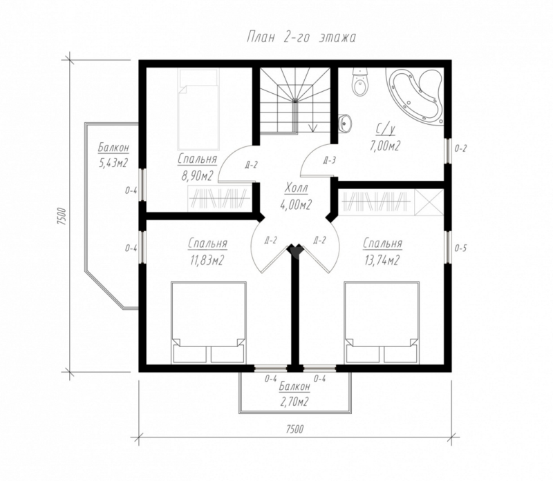 План второго этажа дома из СИП панелей  Жасмин