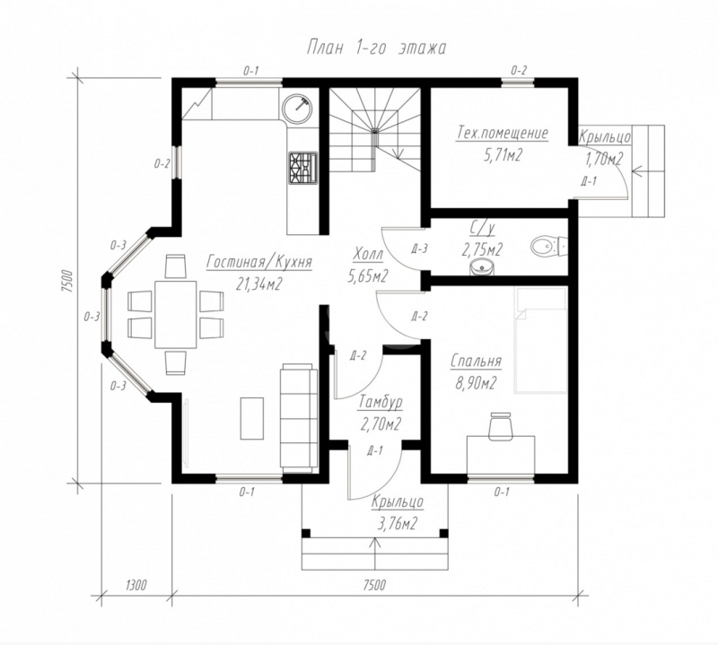 План первого этажа дома из СИП панелей Жасмин