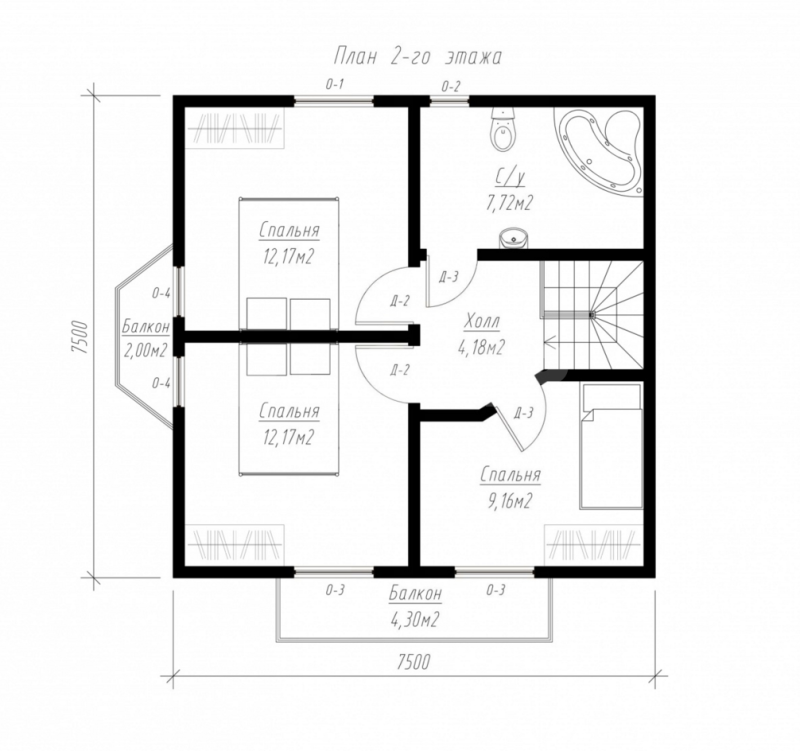 План второго этажа дома из СИП панелей  Юкка