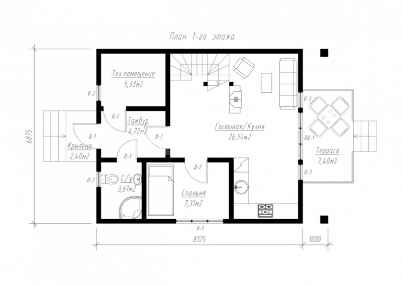 План первого этажа дома из СИП панелей Лотос