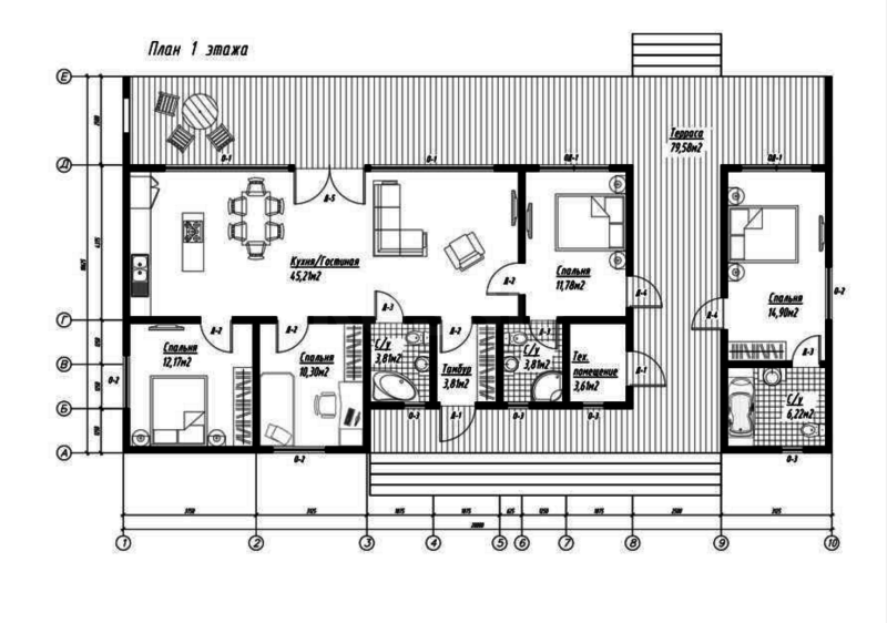 План первого этажа дома из СИП панелей Юнит