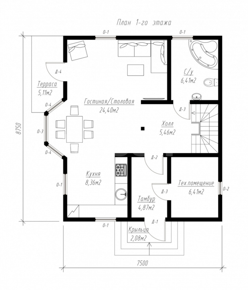 План первого этажа дома из СИП панелей Пион