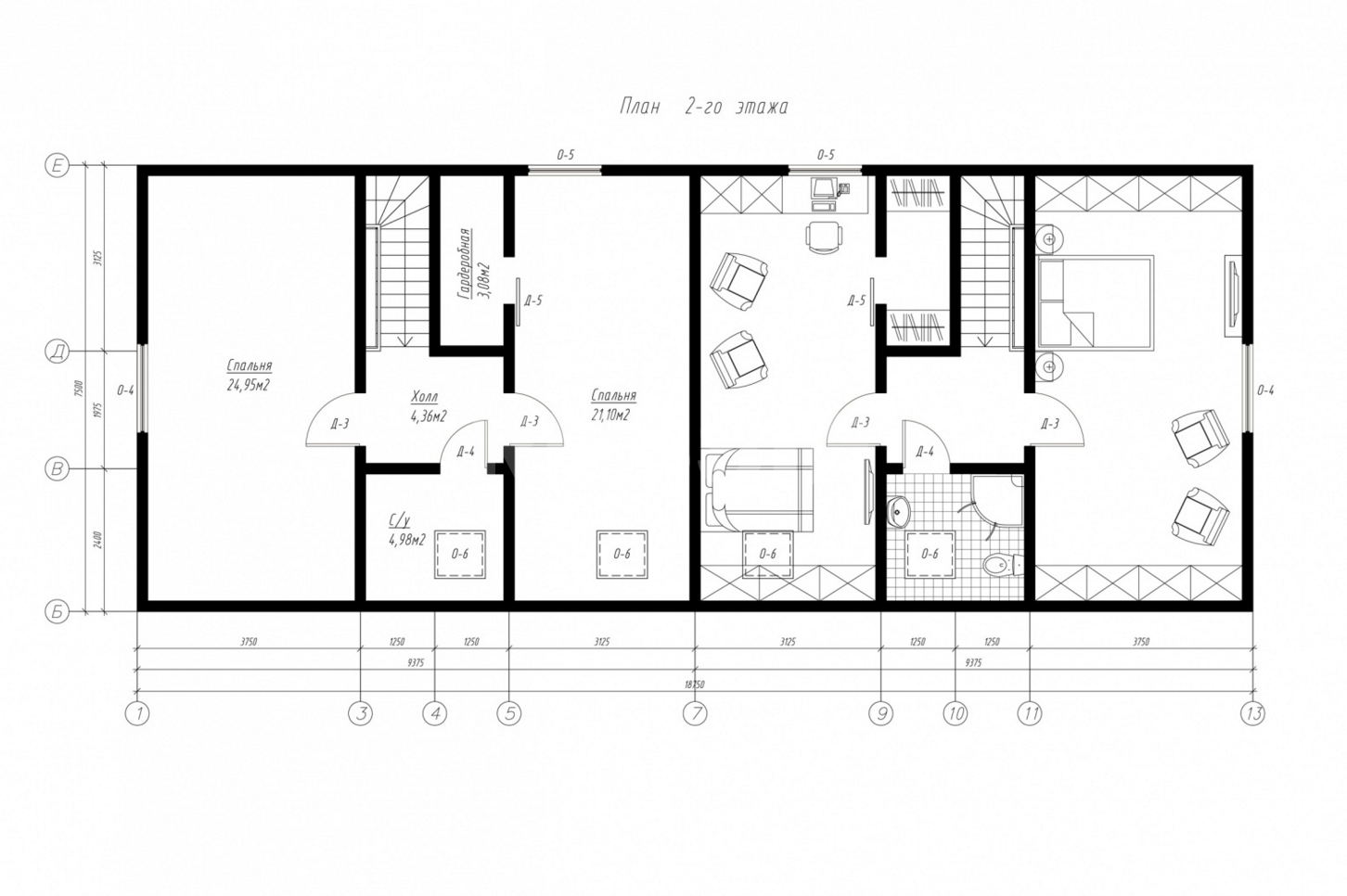 План второго этажа дома из СИП панелей  Дуплекс Крокус