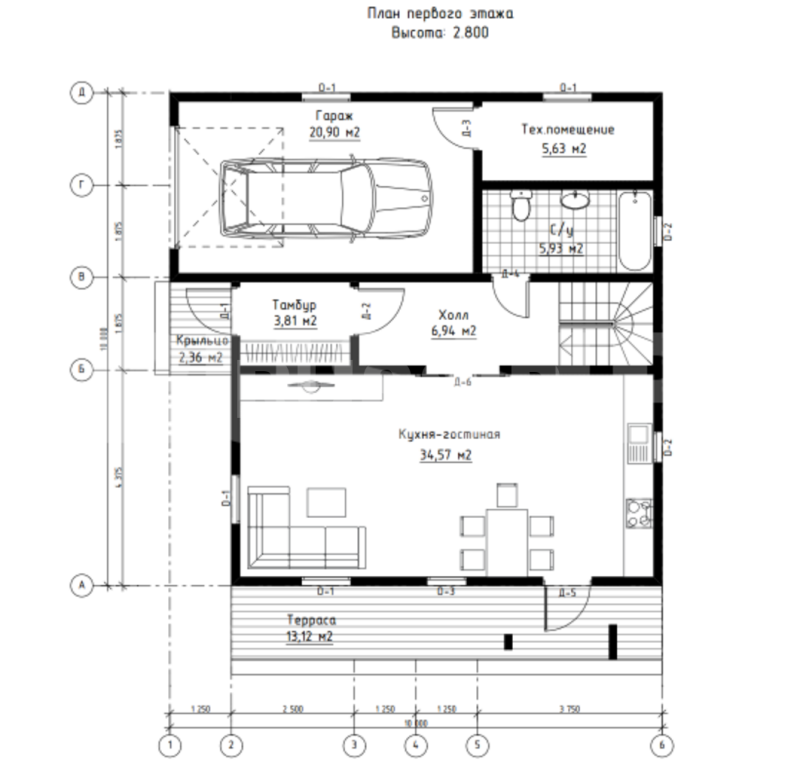 План первого этажа дома из СИП панелей Бордо