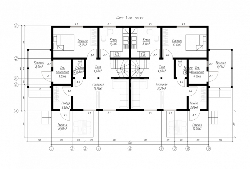 План первого этажа дома из СИП панелей Дуплекс Альба
