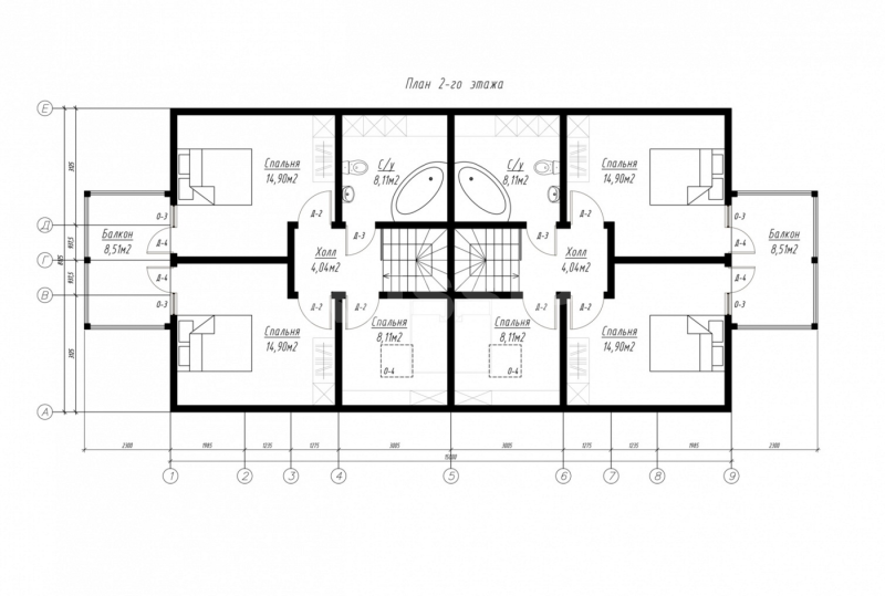 План второго этажа дома из СИП панелей  Дуплекс Альба