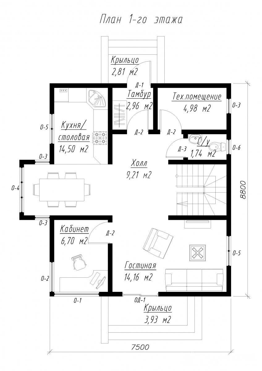 План первого этажа дома из СИП панелей Челси