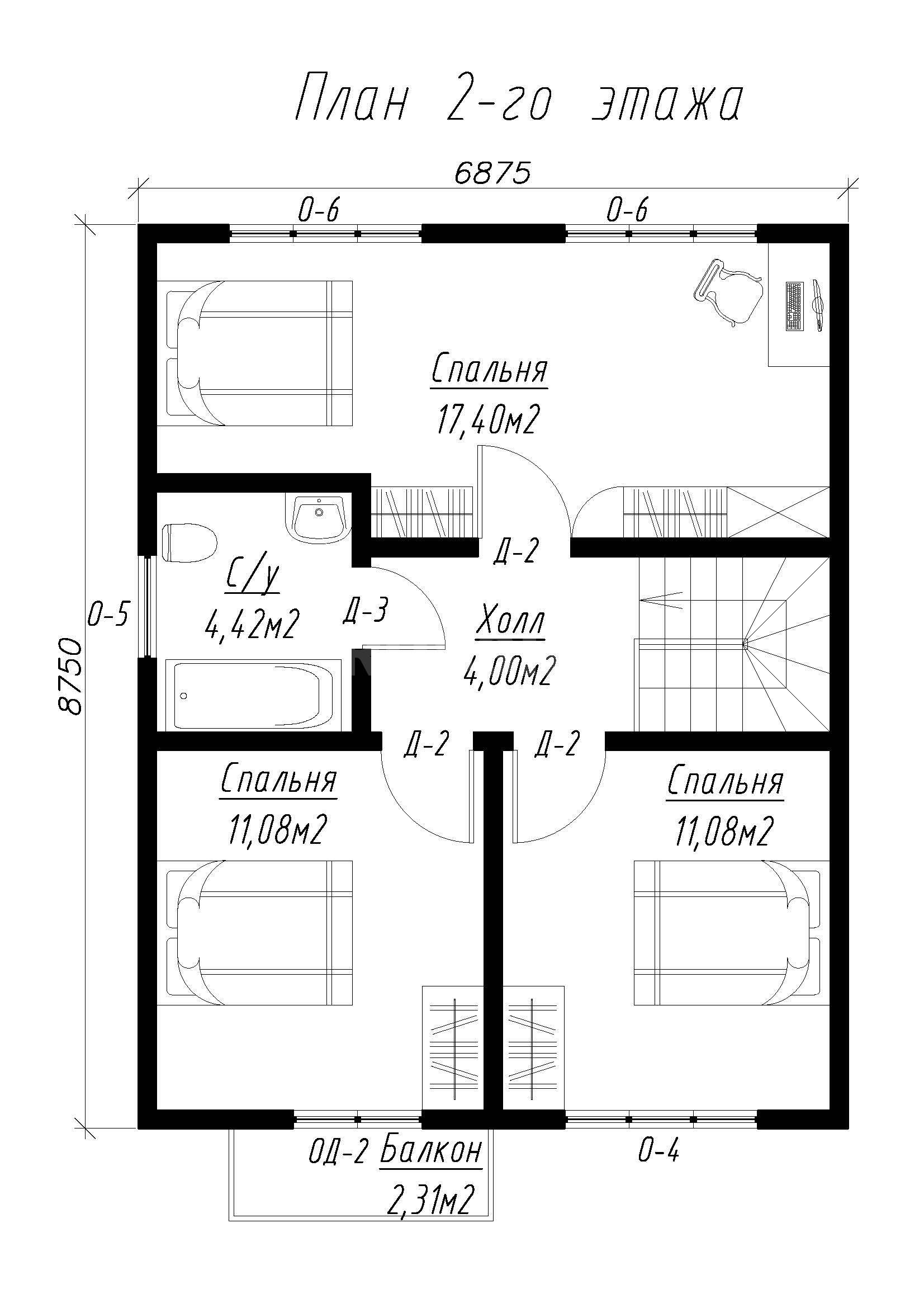 План второго этажа дома из СИП панелей  Бриз